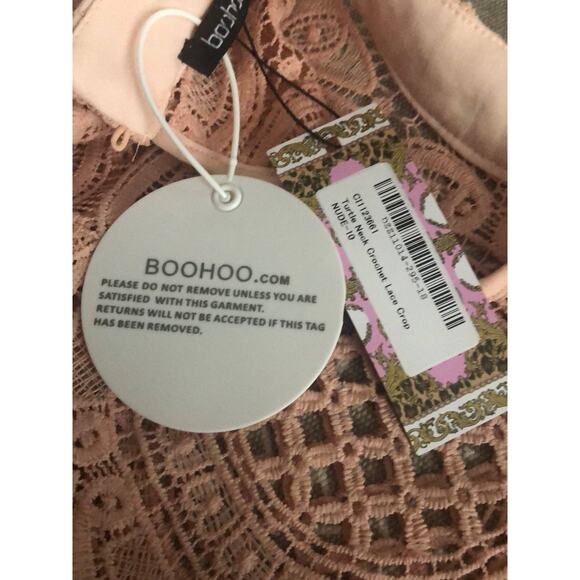 NWT Boohoo TURTLE NECK CROCHET LACE CROP TOP size 6 - Picture 7 of 11